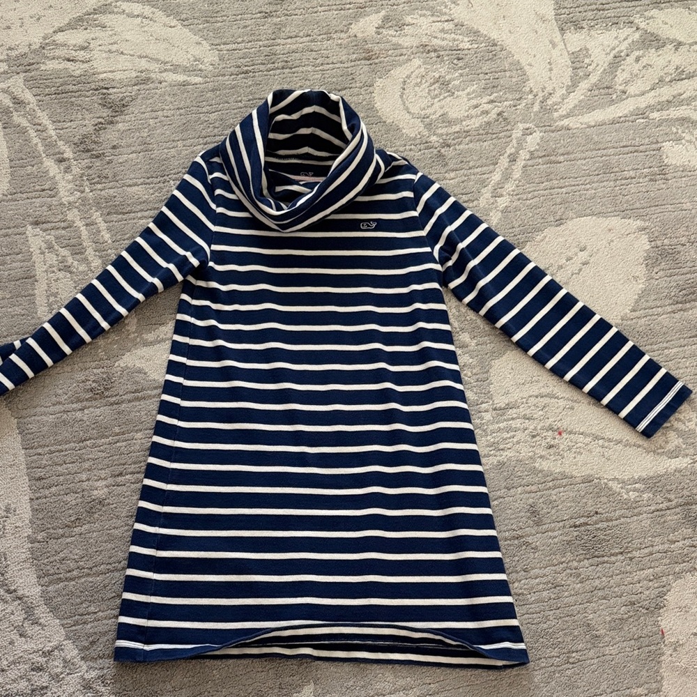Navy and White Striped Cowl Neck Dress